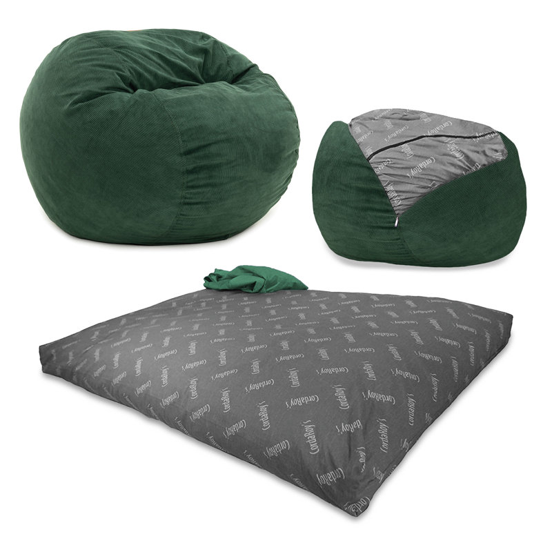 CordaRoy's Faux Fur Convertible Bean Bag Chair, Medium (Queen), Black Faux Fur