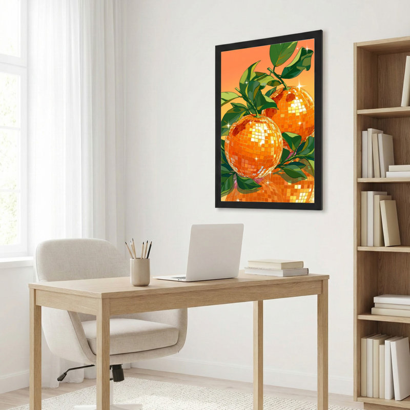 Ensemble de 1 tableau sur toile à motif de boule disco orange et de fruits, H 30 po x l 20 po