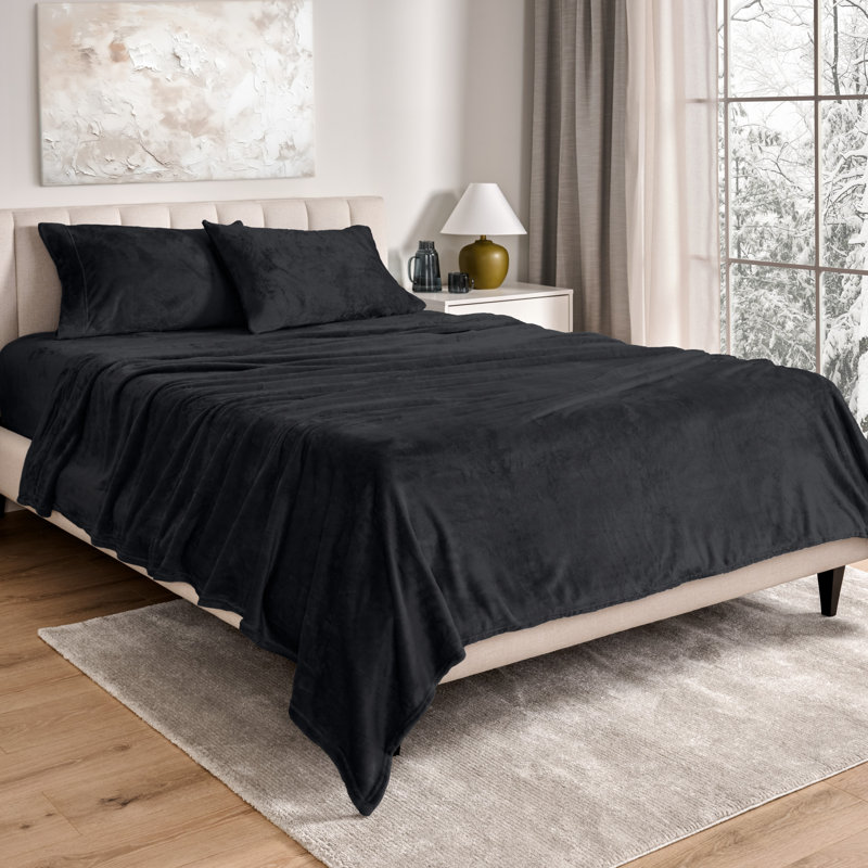 Microplush Sheet Set, Black, King Sheet Set + 1 Fitted Sheet + 2 Pillowcases