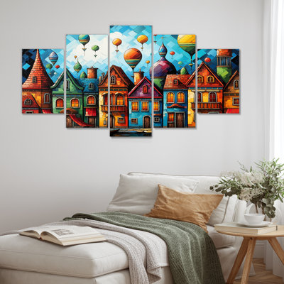 Fantasy Air Ballon Village I - montgolfière, art mural multipanel