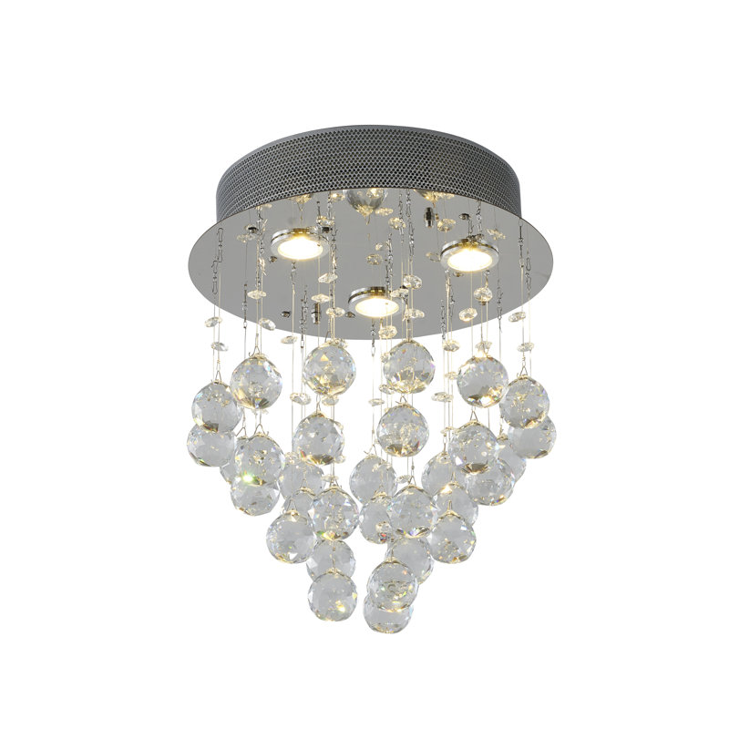 Plafonnier encastré en cristal 3 lumières Transitional, Chrome