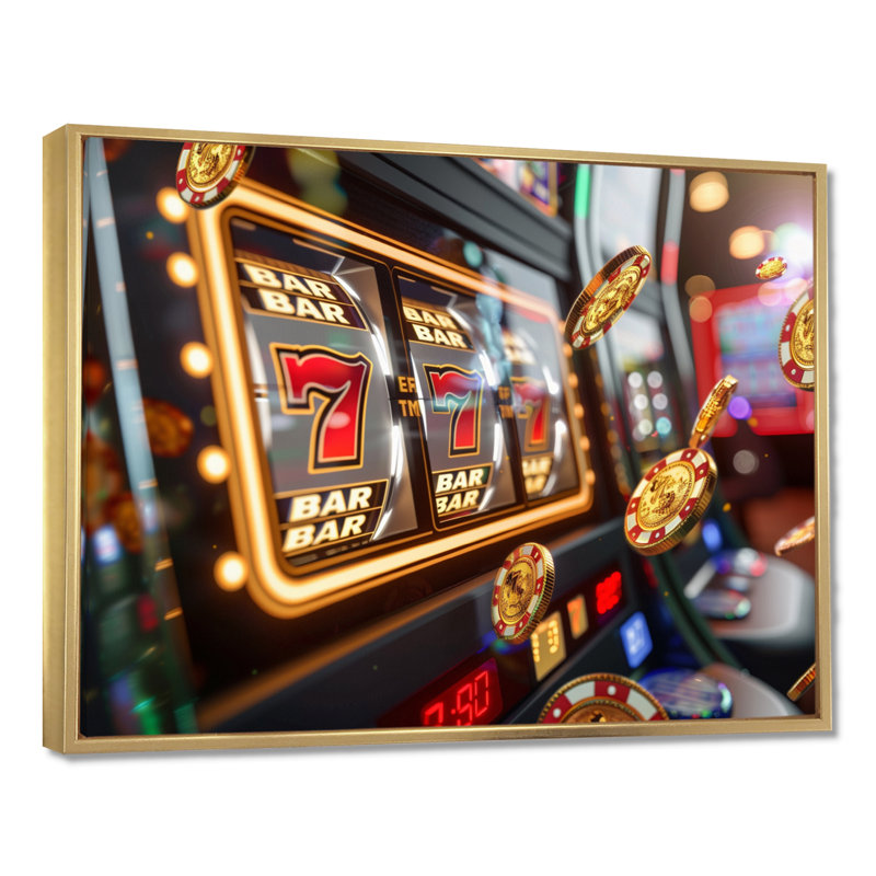 Machine à sous Jackpot Winner III, H 16 po x l 32 po x P 1 po, Toile avec cadre flottant or
