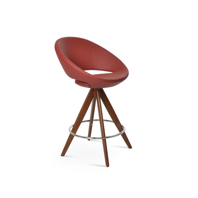 Tabouret pivotant Crescent Pyramid, 29 po de hauteur de bar, Noyer, PPM rouge foncé