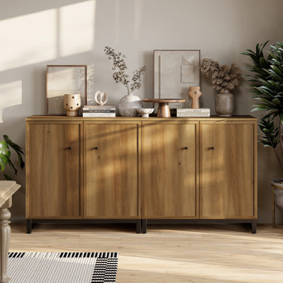 Buffet Cabinet, Set of 2 62.8" Sideboard with Storage and 4 Doors, Modern TV Stand with Metal Frame Base, Wooden Coffee Bar w/Adjustable Shelves for Living Room, Dining Room, Kitchen, Entryway