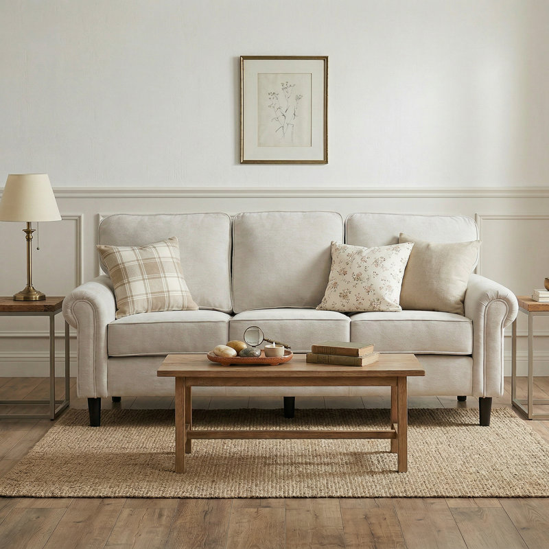 Luelle 82.7" W Rolled Arm Sofa , Chenille / Beige
