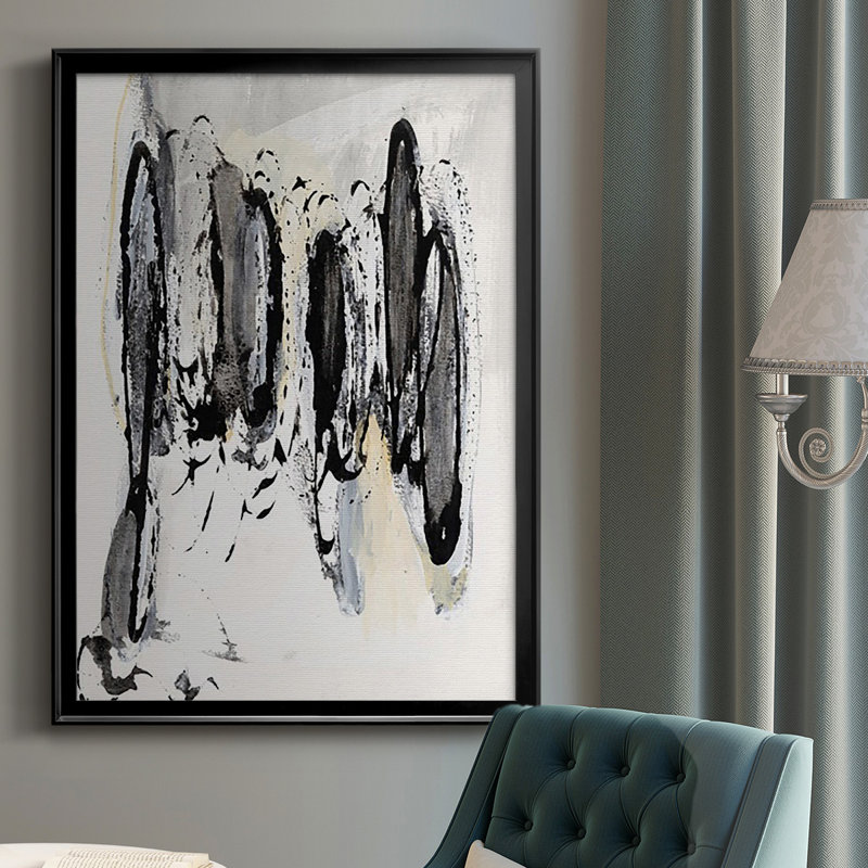 Gray Scribbles I, reproduction encadrée de qualité supérieure - prête à être accrochée, H 30,5 po x l 22,5 po x P 1 po, Noir