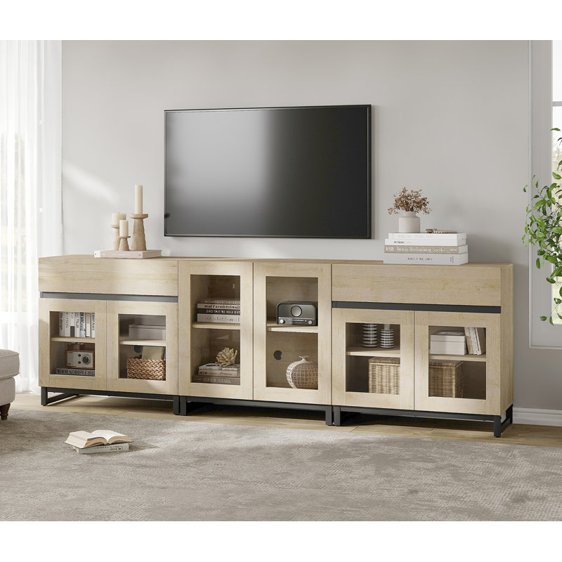 3 In 1 TV Stand For Tvs Up To 100 Inch, Modern Entertainment Center With Glass Doors And Metal Legs, TV Console With Adjustable Shelf For Living Room, Bedroom