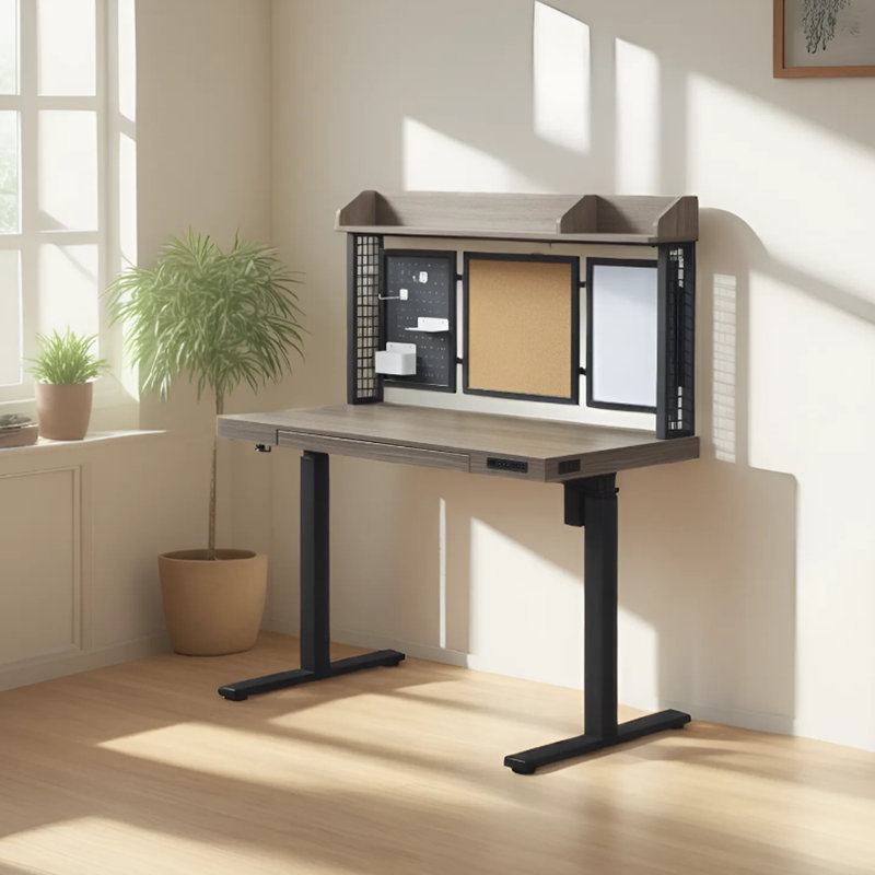Gooitsen Height Adjustable Standing Desk, Gray Oak/Black, 55" 