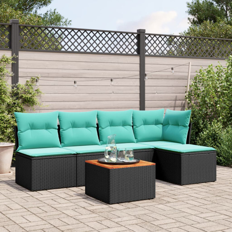 Ensemble de canapé de patio 6 pièces avec coussins pour l'extérieur, Coussin bleu / cadre noir