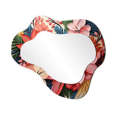 Pink Floral tropical jungle pattern IV - Floral Cloud Mirror, Pink Asymmetrical Decorative Wall Mirror, Printed Metal Art