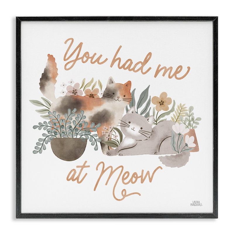 «Meow Garden Friends» par Laura Marshall, Giclée encadrée noir minuit, H 12 po x l 12 po
