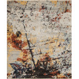 Artist Painterly Hand Knotted Abstract Area Rug in Beige/Orange/Black