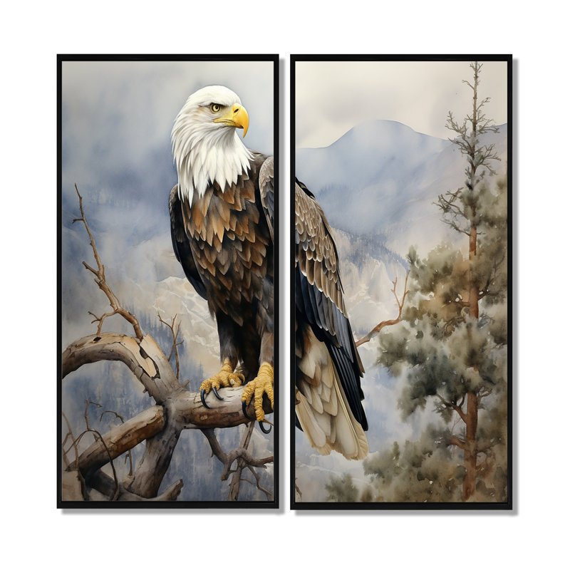 «Bold Eagle Noble Perch», art mural brun, Impression encadrée flottante, H 32 po x l 32 po, Noir, noir, noir, noir