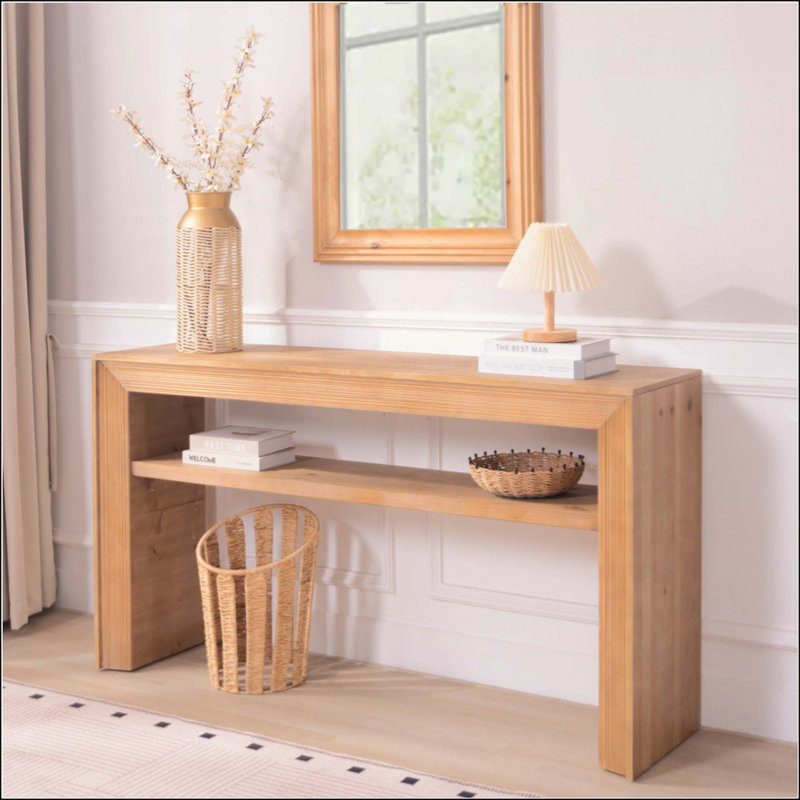 Console rustique en bois massif avec tablette de rangement
