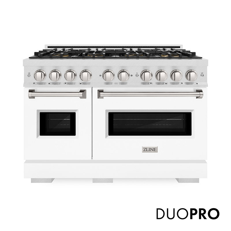 ZLINE 48 in. Classic Gas Range with 8 Burner DuoPro Cooktop and Dual Ovens with White Matte Doors, Dual Fuel