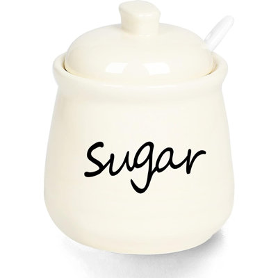 Sucrier en céramique beige de 350 ml avec couvercle et cuillère
