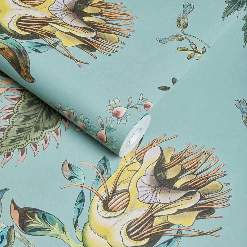 Flora Fantasia 9.84" L x 70.87" W Wallpaper Roll, Sky Blue