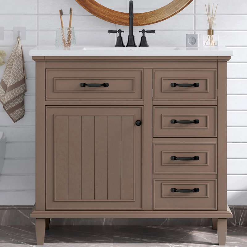 Ensemble de meuble-lavabo 36 "avec lavabo en céramique, Brun