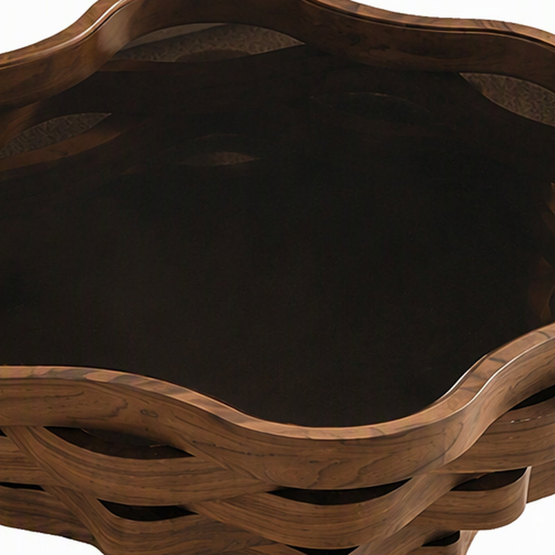 Table basse moderne en forme de nuage avec plateau en verre trempé et base en bois ondulé pour le décor du salon