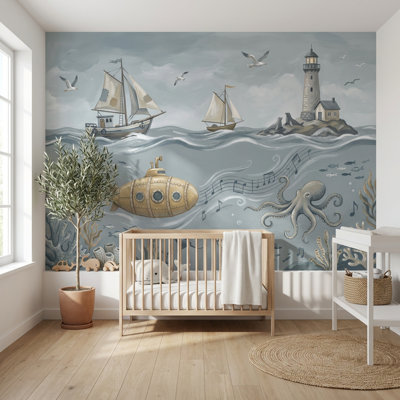 Marine Wallpaper Sailboats Lighthouse Wall Decor
