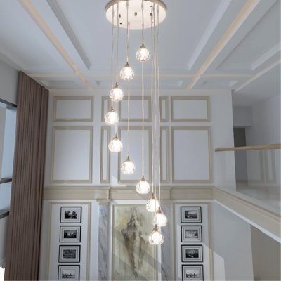 10-Lights Modern Staircase Chandelier Crystal Ceiling Lights Large Chandeliers for High Ceilings, Entryway, Modern 67" H Long Raindrop Lighting Fixture for Villas and Stairs, Adjustable Length