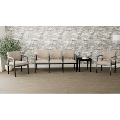 Lenox Wood Waiting Reception Commercial Grade Furniture Set / 2-Guest Chair, 3-Seater Tandem And End Table
