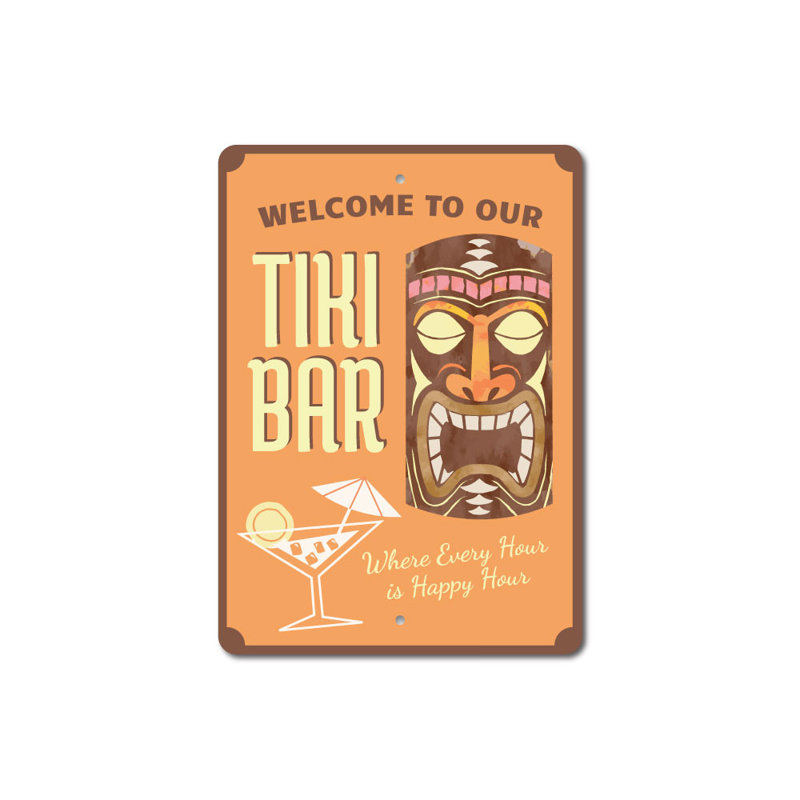 Plaque en aluminium Welcome Tiki Bar, H 18 po x l 12 po x P 0,06 po