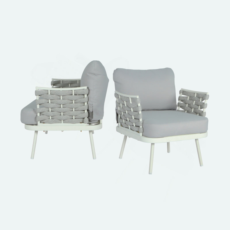 Ensemble de 2 fauteuils club Mariano, Gris, Blanc cassé / blanc