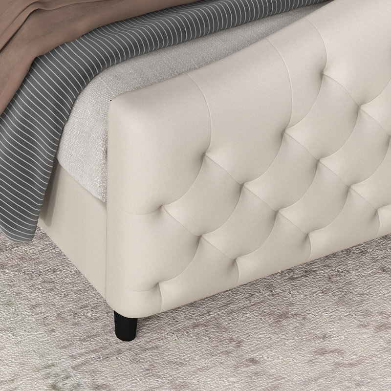 Joreen Upholstered Wingback Bed, King, Beige
