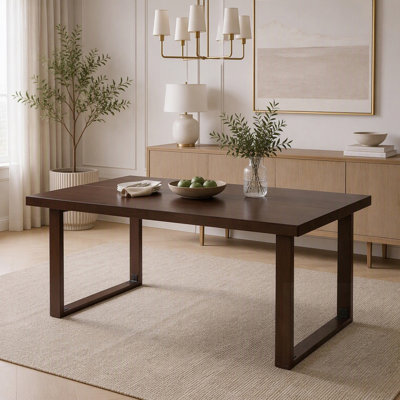 Large Solid Wood Dining Table, Mid-Century Modern Rectangular Design for Durable and Stylish Home Use