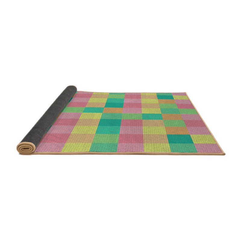 Tapis vert/jaune/rose à motifs Izaguirre, Rond 4 pi