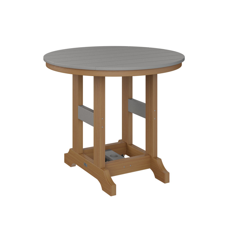 Garden Classic Outdoor Round Bar Table, Natural Teak, Light Gray