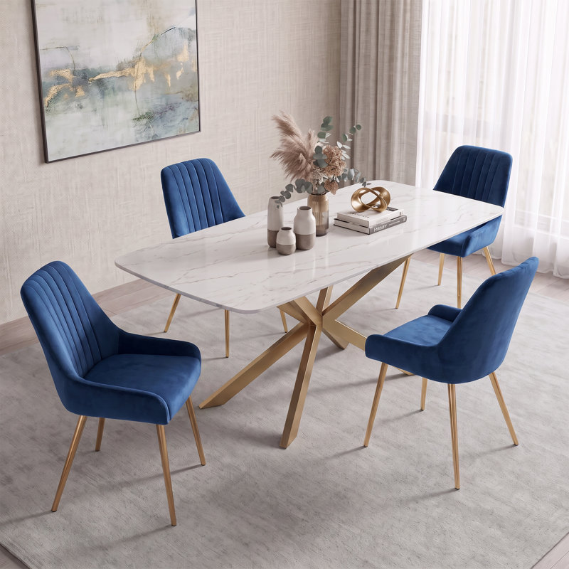 Maulsby Tufted Velvet Dining Chair, Navy, 4