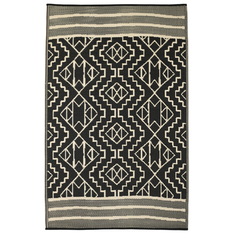 Outdoor Rug Plastic Straw Rug Waterproof Patio Lakhbir Black, Rectangle 4' x 6'