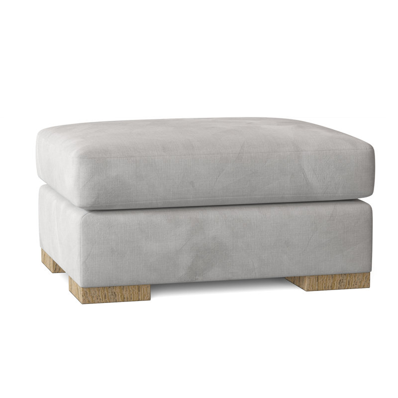 Branam Upholstered Ottoman, Natural, Bella White Performance Velvet