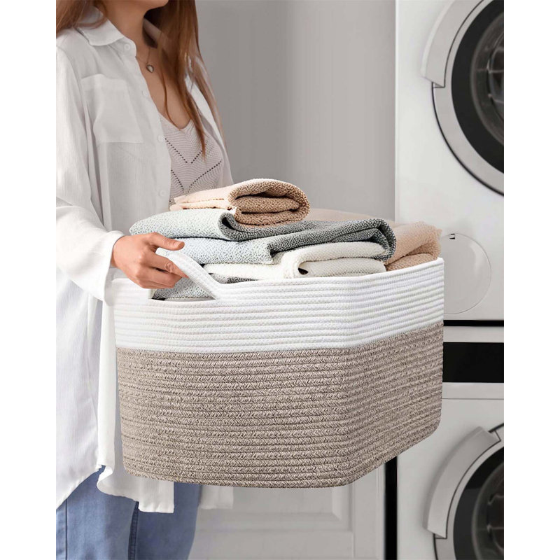 Bhargava Fabric Laundry Hamper with Handles, White/Brown