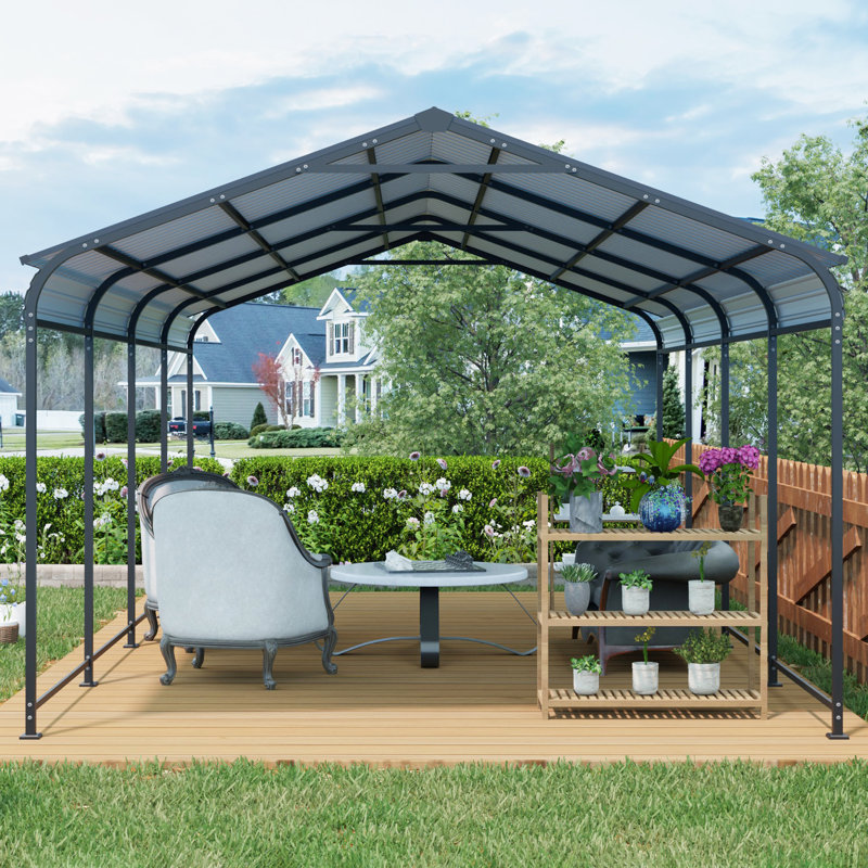 12 X 21 Ft Metal Carport, Rust - Proof And High Strength Galvanized Steel, Ideal For Outdoor Gatherings Heavy Duty Carport With Steel Construction, Vertical Stripe Roof To Reduce Collapse Risk, Multi