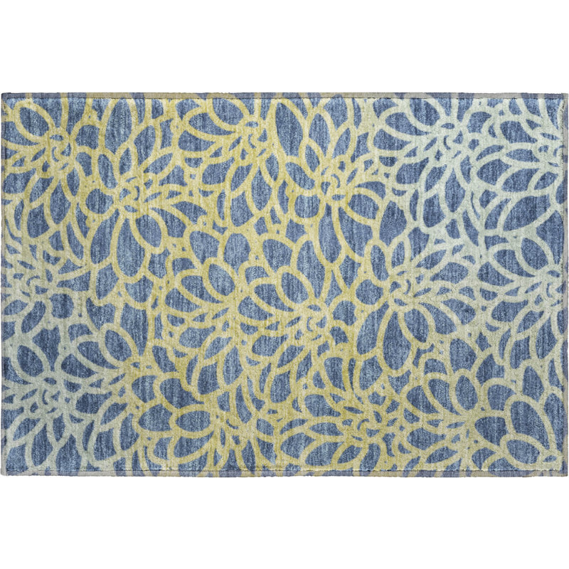 Premium Machine Washable Mayfield AMF2412 Floral Rug, Navy, 2'6" x 3'10"