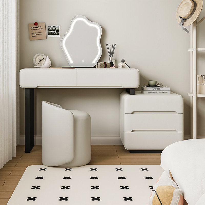 Coiffeuse moderne minimaliste en bois massif beige de 140 cm (55,12 po), H 31,5 po x l 55,12 po x P 15,75 po