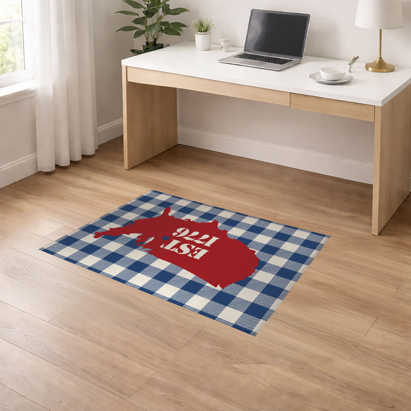 Tapis de sol antidérapant EST 1776 Gingham, L 60 po x P 36 po, Rouge