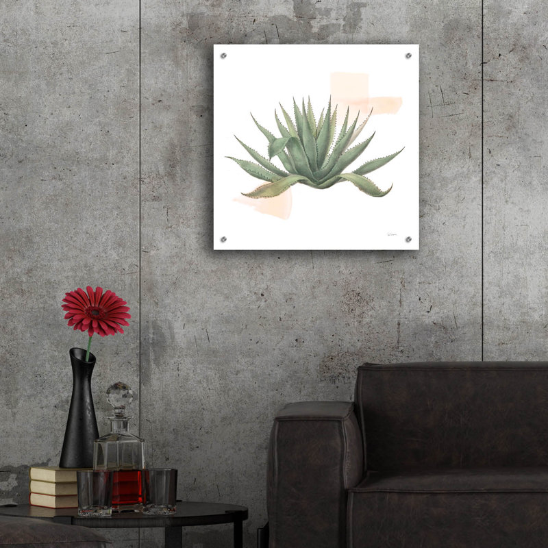 Art mural en verre épique «Desert Color Succulent 1» par Sue Schlabach, H 24 po x l 24 po x P 0,2 po