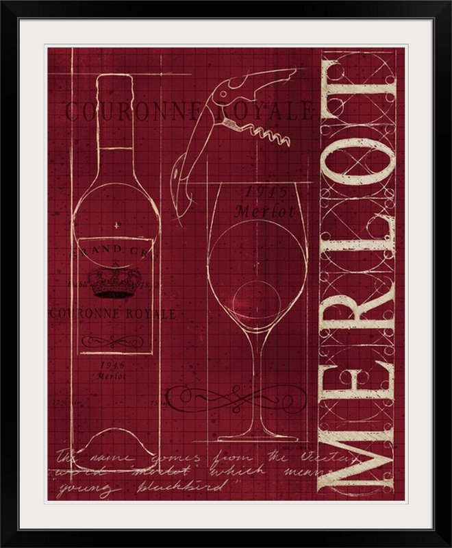 « ii » par marco fabiano, affiche rétro Wine Blueprint, H 23 po x l 20 po x P 1 po, Cadre noir
