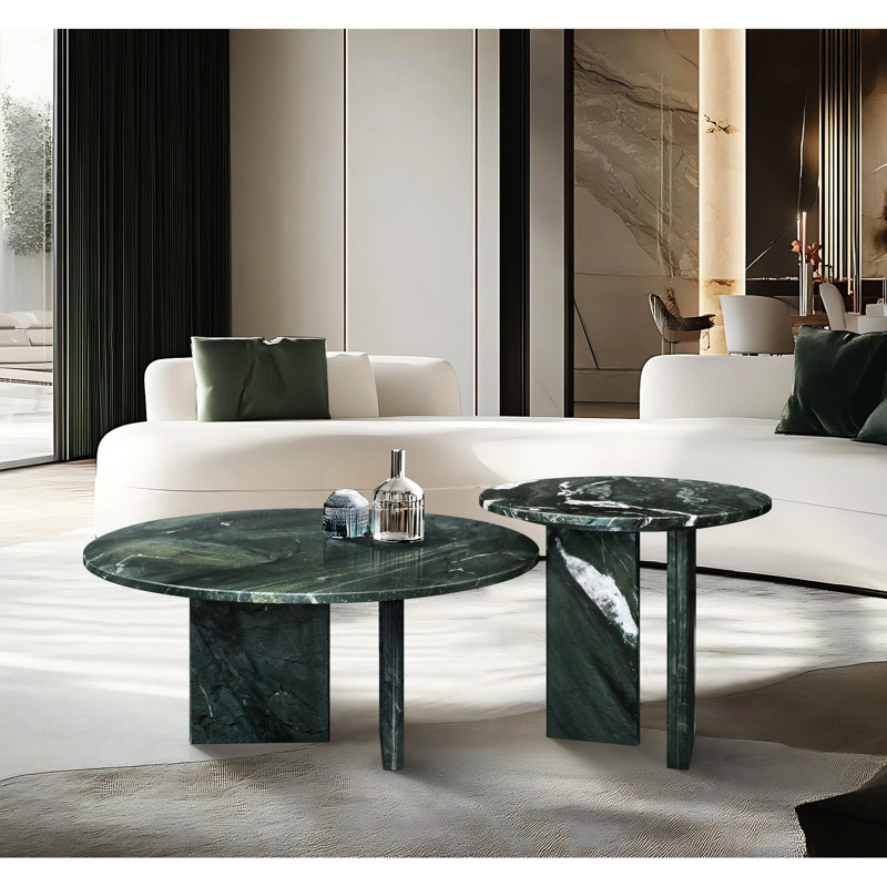 Table basse en marbre naturel - mobilier de luxe facile à assembler pour le salon, ronde polie avec veines de charme, designer élégant de 70 cm et 45 cm