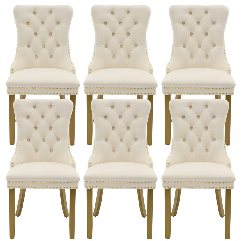 Chaises de salle à manger rembourrées Amelia, 6, Crème, Doré