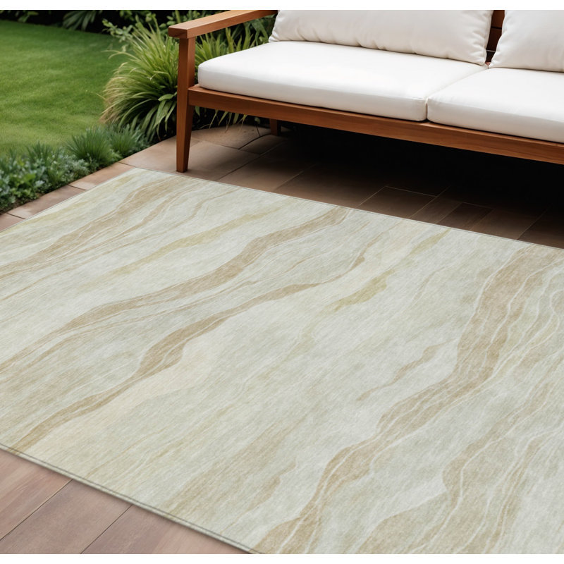 Tapis intérieur lavable rayé beige 9 pi x 12 pi