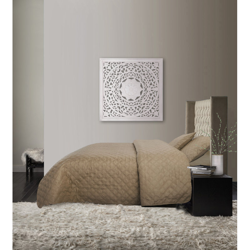 Ensemble de courtepointe réversible à motif de losanges Iosten, Courtepointe simple et 1 taie décorative, Taupe
