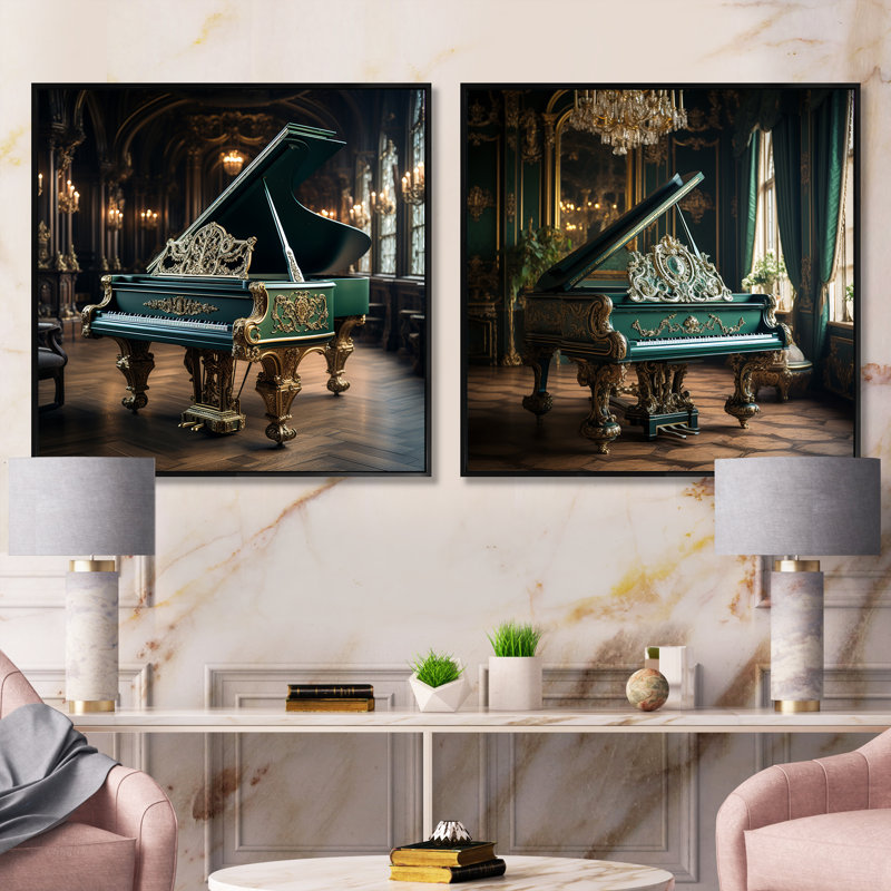 Piano victorien virtuose - ensemble de 2 collages carrés, Cadre flottant noir, H 30 po x l 61 po