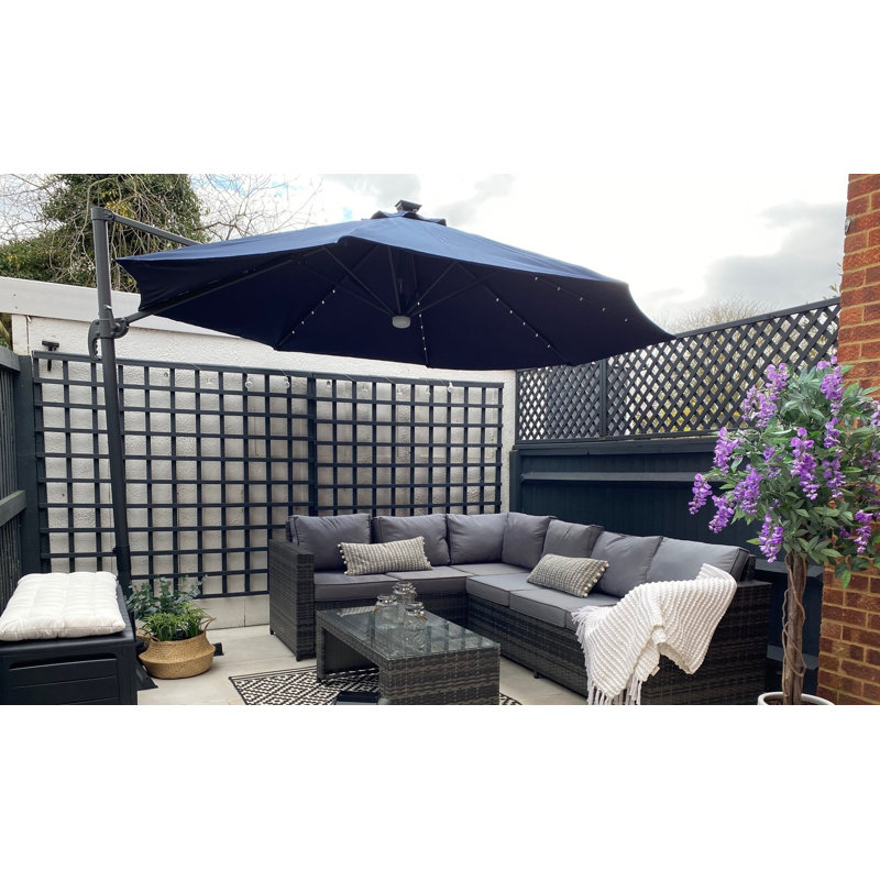Aadit 300cm Lighted Cantilever Parasol, Dark Blue