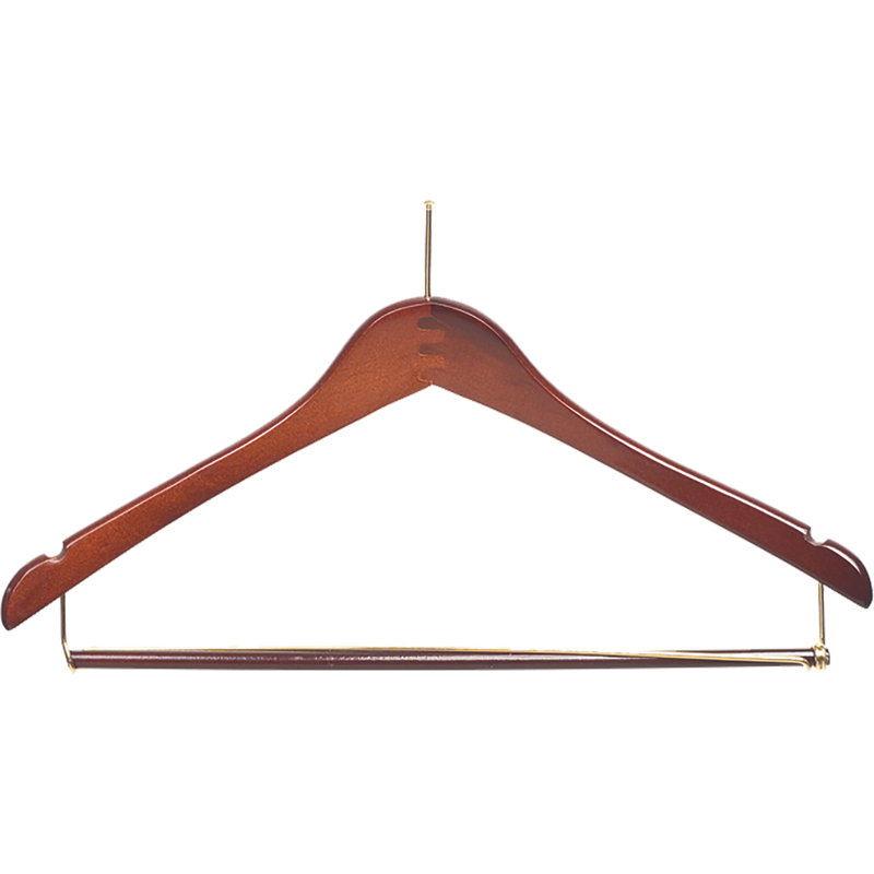 Porte-costumes en bois anti-vol, Noyer avec barre et laiton, 50