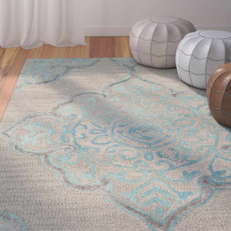 Tapis gris en laine / coton touffeté à la main Brennan, Rectangle 4 pi x 6 pi